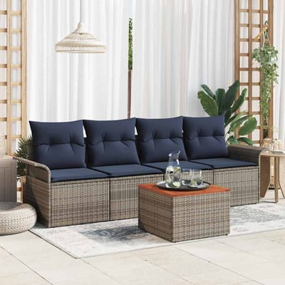 vidaXL - Tuinbank - Set - 5 - st - 4-Aantal - zitplaatsen - Grijs - en - Marineblauw