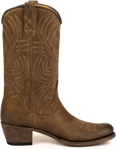 Mayura Boots 2526 Bruin Suede Dames Boho Western Laarzen Sierstiksel Ronde Neus Schuine Hak Zacht Leer Maat EU 37