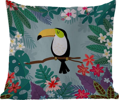 Tuinkussen - Toekan - Planten - Bloemen - Kinderen - Dieren - Kids - 40x40 cm - Weerbestendig