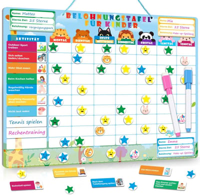 Famanu - beloningsbord XL – 100 taken en 360 magneten – Afwasbare weekplanner – Vanaf 3 jaar