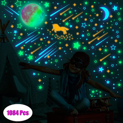 1084PCS Glow in the Dark Kleur Fluorescentie/Eenhoorn/Ster/Meteoor/Maan Sticker Kinderkamer Zelfklevende Cartoon Muursticker 1084pcs