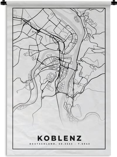 Wandkleed - Wanddoek - Koblenz - Plattegrond - Kaart - Stadskaart - 120x180 cm - Wandtapijt