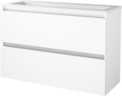 Basic Start 39 badmeubelset met greeploze wastafelonderkast met 2 lades en acryl wastafel zonder kraangaten 100 x 39 cm, ice white