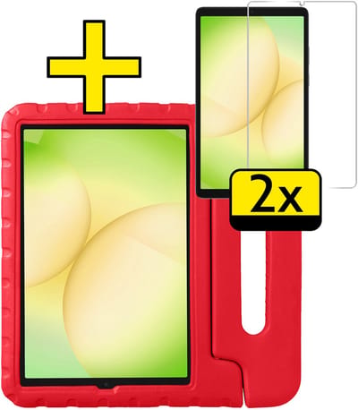 Hoes - Geschikt voor Samsung Galaxy Tab A11 - Met 2x Screenprotector - Kinderhoes Shockproof Bumper - Kidsproof Case - Tablet Hoesje - Kinder Cover - Rood