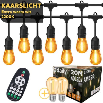 Odaily Lichtsnoer Amber - 20 Meter - 40 LED Lampen - Extra Warm Wit Licht - Dimbaar - Professionele Kwaliteit