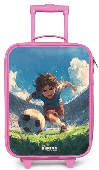 NoBoringSuitcases.com® - Kinderkoffer roze - Kindertrolley meisje - Stadion - Voetbal - Jongen - Koffer kind lichtgewicht - Reiskoffer trolley voor kinderen - Koffertje met lichtgevende wieltjes - Rolkoffer
