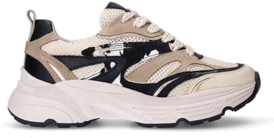 Sacha - Dames - Beige leren sneakers met cow details - Maat 36