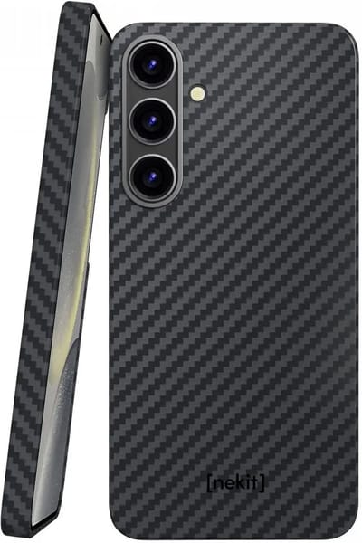 NEKIT Fiber Hoesje Geschikt voor Samsung Galaxy S24 - Compatibel met MagSafe - Kevlar Aramidevezels 1500D - Back Cover Ultra Dun - Grijs/Zwart