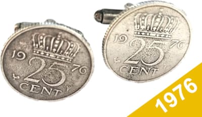 Manchetknopen Kwartje 1976 Verzilverd - Uniek en Stijlvol Sieraad met Jaartal - Cadeau Geboortejaar - Alle Jaartallen Beschikbaar - Doorsnede 1,8 cm