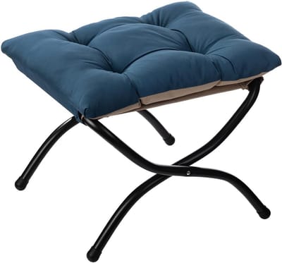 Opvouwbare Voetensteun - Ottomaan Poef - Voeten Rusten - Stabiele X-poten - 15 inch Hoog - Donkerblauw