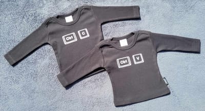 Kraamcadeau - Setje - 2 shirtjes - CRTL C- CRTL V - Maat 50/56 - Bedrukt - Zwart - Kopieren - Plakken