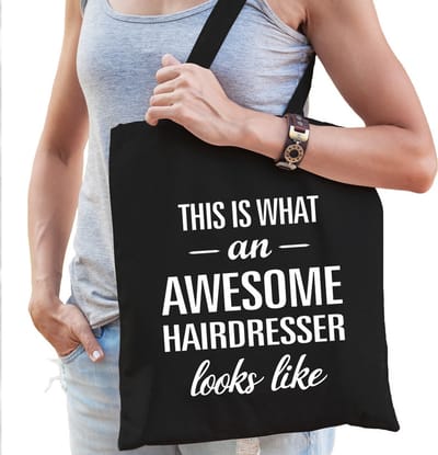 Awesome hairdresser / geweldige kapster cadeau katoenen tas zwart voor dames - kado tas / beroepen / tasje / shopper
