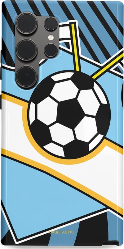 Casetastic hoesje geschikt voor Samsung Galaxy S24 Ultra - Dubbellaagse bescherming - Kampioensbal - Fashion Case - Lichtblauw Zwart Wit