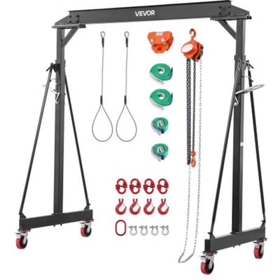 VEVOR Mobiele Portaalkraan met Een Hefvermogen van 1995,81 Kg, in Hoogte Verstelbare Stalen Laadkraan van 253-373 cm, Werkplaatskraan met Handmatige Trolley en 360° Vergrendelbare Zwenkwielen, Laadkraan voor Magazijn en Werkplaats