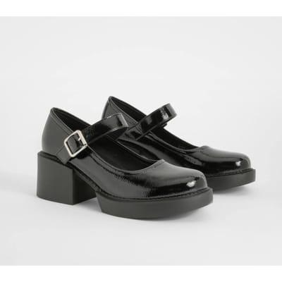 boohoo Dames Chunky Heeled Mary Janes | Zwart | Maat: 38