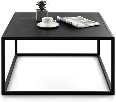 Salontafel Rechthoekig - Bijzettafel Modern - Woonkamer Decoratie - Chique Marmerlook Blad - 70x70x40cm - Zwart