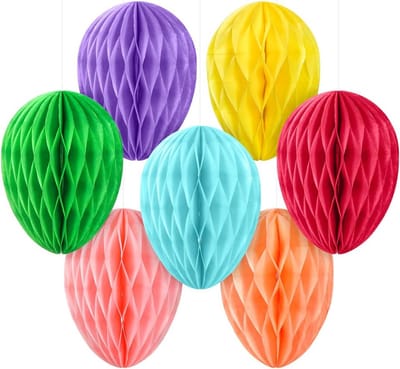 SolidKeus - Set van 7 Kleurvolle Honingraat Paaseieren voor Decoratie