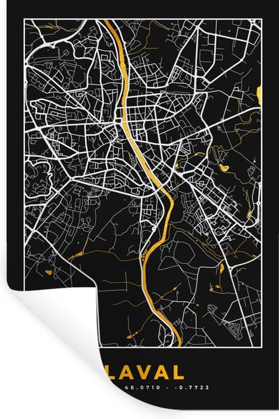 Muurstickers - Sticker Folie - Stadskaart – Plattegrond – Kaart – Frankrijk - Laval - 20x30 cm - Plakfolie - Muurstickers Kinderkamer - Zelfklevend Behang - Zelfklevend behangpapier - Stickerfolie