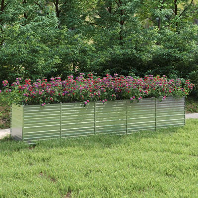 vidaXL - Plantenbak - verhoogd - 400x80x45 - cm - gegalvaniseerd - staal - zilver