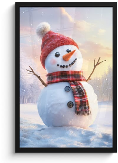 Poster in lijst - Fotolijst 40x60 cm - Posters - Sneeuwpop - Zonsondergang - Wit - Posterlijst zwart - Decoratie - Wanddecoratie woonkamer - Muurdecoratie slaapkamer