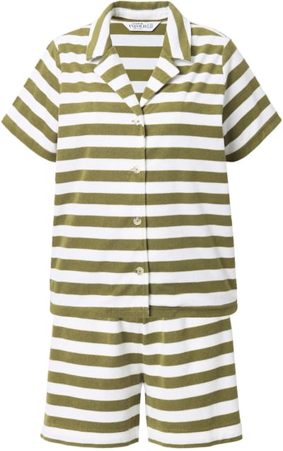 Studio Untold Studio Untold - Dames - Pyjama korte tweedelige set oversized badstof strepen - Moezelgroen - Maat 50+