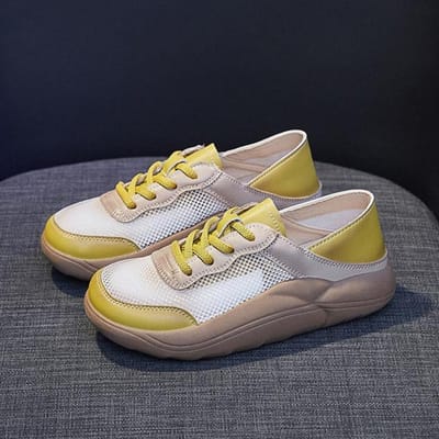 Baskets d'été Chaussures de mode Femme Maille respirante Lacets Décontracté Sport Chaussures de course Designer Plateforme Baskets Chaussures 40 jaune