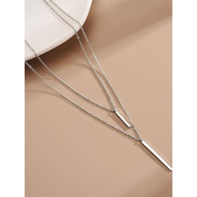 Trendy 925 Sterling Zilver Vierkant Lange Strip Dubbele Ketting Eenvoudige en Exquise Hanger Vrouwen Sleutelbeenkettinkje Fijne Sieraden