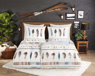 Good Morning dekbedovertrek veren in boho-thema - Lits jumeaux XL 260x200/220 cm - Blauw - 100% Katoen flanel