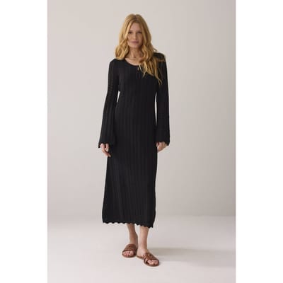 Summum Woman Long Dress Cotton Ajour Knit Black Größe: M | Maxikleider Outlet | Damen | Schwarz