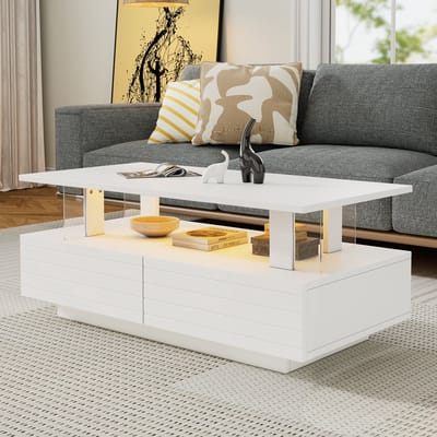 LED Salontafel - 100 x 50 x 35 cm - Wit met Oplaadfunctie en Bluetooth App - Geschikt voor Feesten en Kantoor - Acryl - Wit