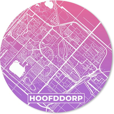 Muismat rond 20x20 cm - Mousepad Stadskaart - Hoofddorp - Nederland - Paars - Ronde muismatten
