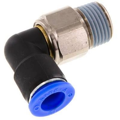 12mm & R1/2'' L-stuk Draaidoorvoer Insteek Buitendraad Vernikkeld Messing/PBT NBR