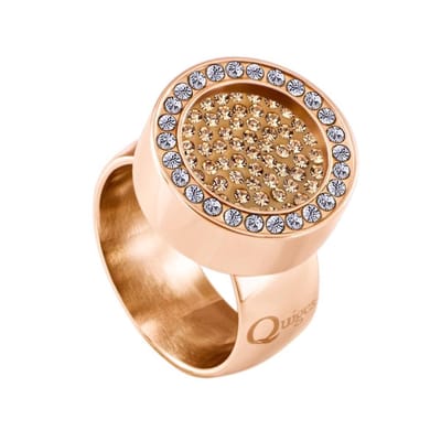 Quiges RVS Schroefsysteem Ring met Zirkonia Rosékleurig Glans 16mm met Verwisselbare Zirkonia Goudkleurig 12mm Mini Munt