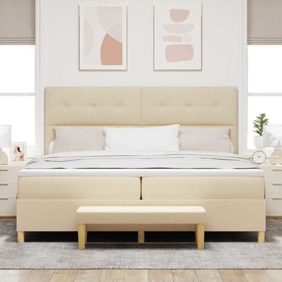 vidaXL - Boxspring - bed - met - hoofdeinde - Crème - 200 - x - 200 - cm - Stof