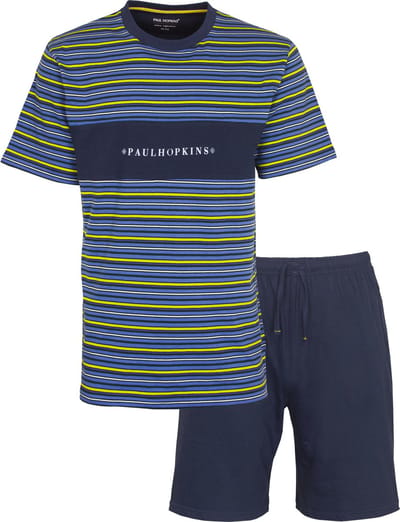 Paul Hopkins Heren Shortama - Streepdessin - Pyjama Set - Blauw - Maat XL