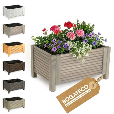 BOGATECO Houten Bloembak met Worteldoek 39x59x30 cm - Modulaire Plantenbak voor Tuin en Terras - 6 Kleuren Beschikbaar - Grijs