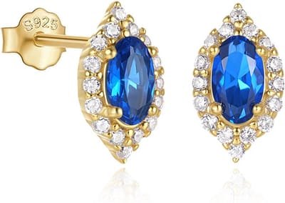 Elenza Goudkleurige Oorbellen met Blauwe Zirkonia en Diamantdetails