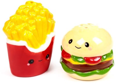 Salière met Peperbus in Keramiek Puckator Hammy le Burger & Frites Foodiemals
