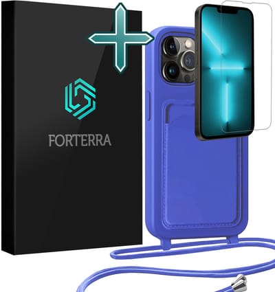 Hoesje Geschikt voor iPhone 13 Pro Pashouder Case Siliconen Hoes Met Koord Met Screenprotector - Hoes Geschikt voor iPhone 13 Pro Met Telefoonkoord Hoesje Back Cover Met Pasjeshouder - Felblauw