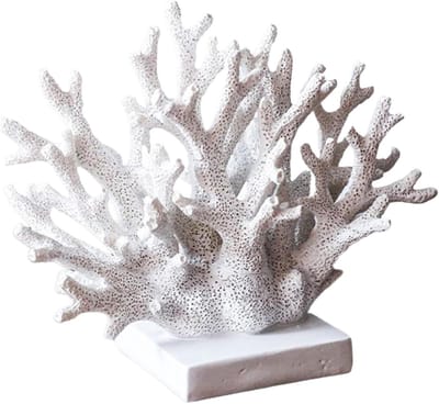 Kunsthars Koraal Beeldje - Decoratieve Sculptuur - Huis Decoratie - Realistische Maritieme Details - 11.5x19x11.5 cm - Wit