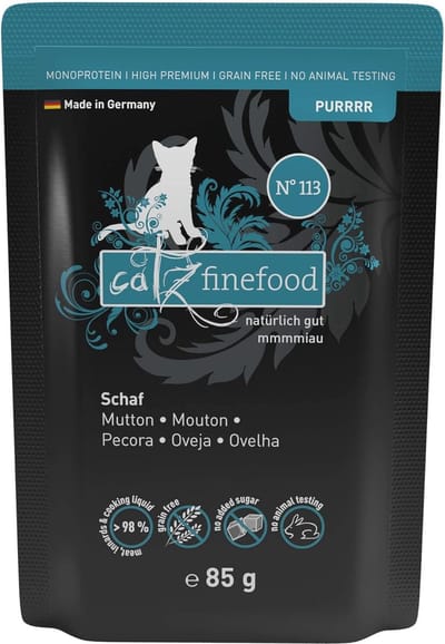 Monoprotein Kattenvoer Schaap - Natvoer voor Gevoelige Katten, 70% Vlees, 16 x 85 g