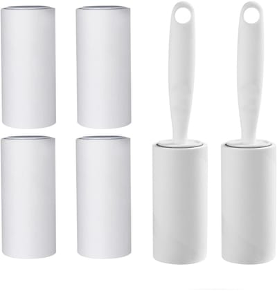 TOVBMUP 6-Pack Pluizenverwijderaar - Extra plakkerige kleding pluizenverwijderaar - met 2 dispensers - Pluizenverwijderaar voor kleding, haar, kat, hond - 50 vellen/rol