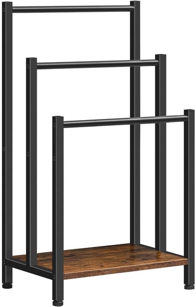 Ceruzo Handdoekrek - Industrieel- Vrijstaand - Metaal - 3 Armen - Mat Zwart-Houtlook-Badkamer / Keuken
