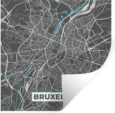 Muurstickers - Sticker Folie - Stadskaart – Grijs - Kaart – Bruxelles – België – Plattegrond - 100x100 cm - Plakfolie - Muurstickers Kinderkamer - Zelfklevend Behang XXL - Zelfklevend behangpapier - Stickerfolie