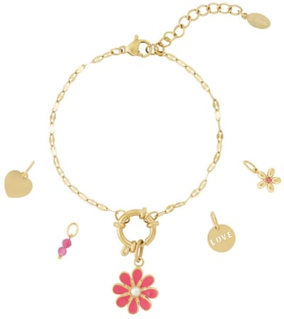Goudlief DIY-armband van rode bloemen - Roestvrij staal - Verkleurt niet - Cadeau - Goudlief.nl