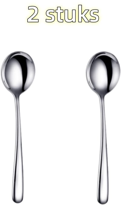 2-delige set - Soeplepel - Diepe ronde lepel - 316L roestvrij staal - Geschikt als huishoudelijke eetlepel - 18 cm * 4,4 cm - Zilver