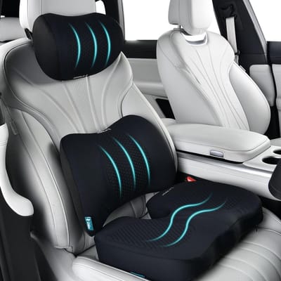 Ergonomisch Zitkussen en Lendensteun, Set van 3 Hoofdkussens, Gel Geheugenfoam Auto- en Bureaustoel Kussen, Zwart