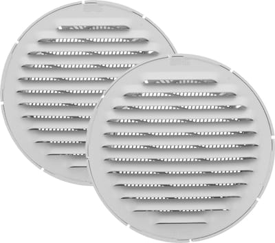 AMIG Ventilatierooster/muurrooster rond - 2x - voor 120mm buisaansluiting - aluminium - wit - schoepenrooster - tegen vuil en insecten