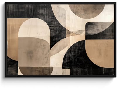 Poster in lijst - Fotolijst 120x80 cm - Posters - Abstract - Vormen - Modern - Beige - Posterlijst zwart - Decoratie - Wanddecoratie woonkamer - Muurdecoratie slaapkamer