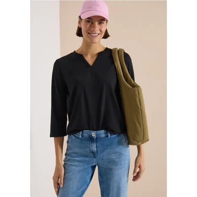 Shirt met 3/4-mouwen, split in de hals en elastische zoom
